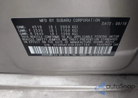 2019 Subaru Legacy 2.5I Premium from USA, damaged, VIN 4S3BNAF6XK3007194